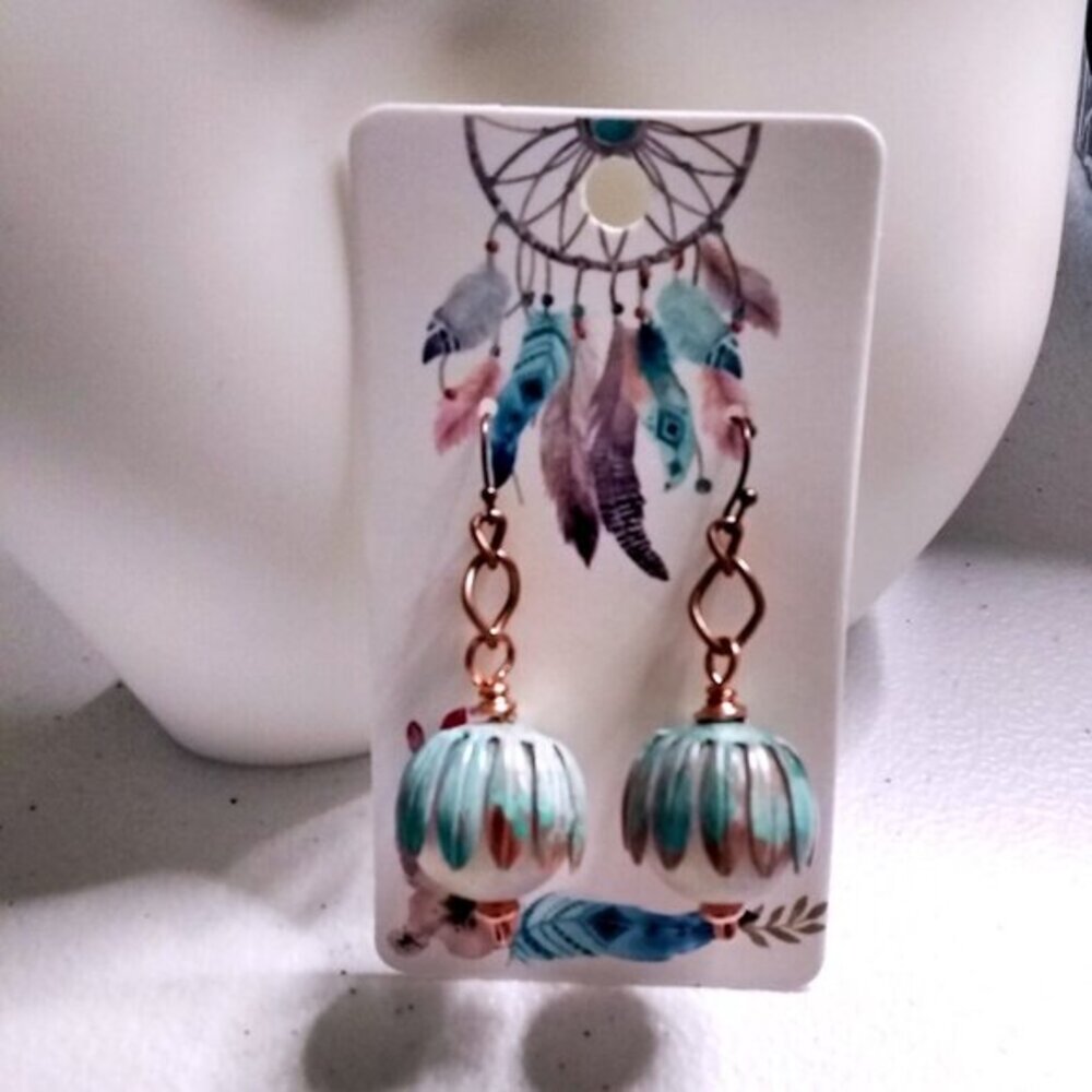 Bold Beauties! Patina Painted Copper & Lightweight Floral Blossom Globe Earrings